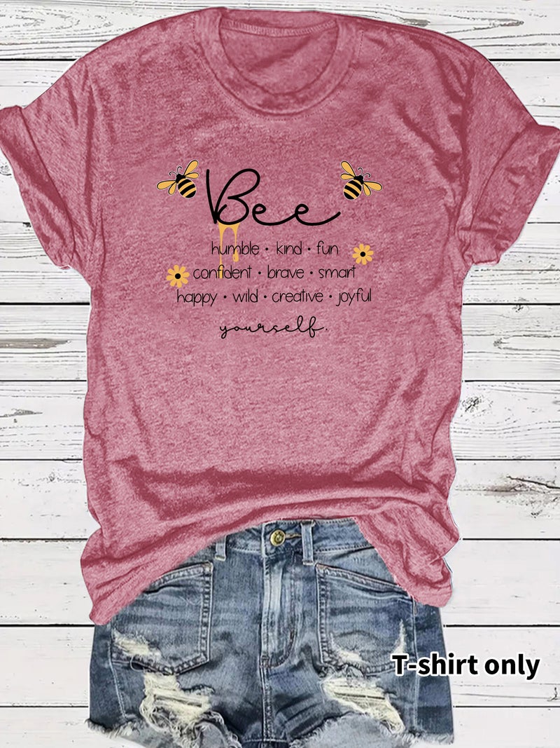Summer Women'S Bee And Letter Pattern Round Neck Short Sleeve Casual Fashion Explosions T-Shirt - Image 3