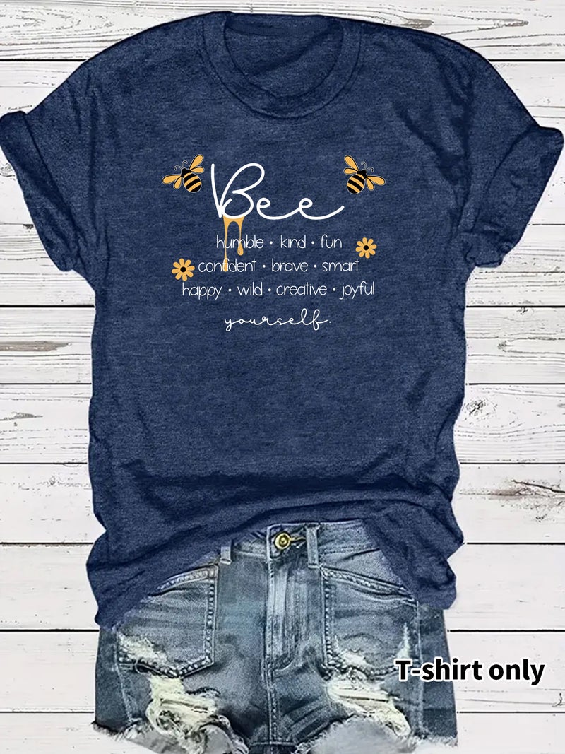 Summer Women'S Bee And Letter Pattern Round Neck Short Sleeve Casual Fashion Explosions T-Shirt - Image 2