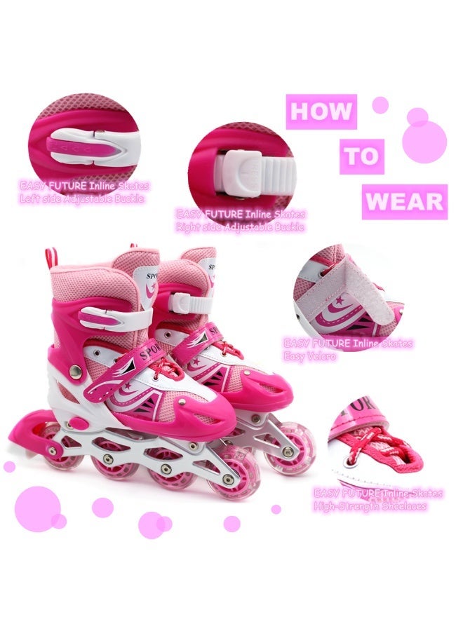 EASY FUTURE Roller Skates Adjustable Skate Shoes for Kids Flashing LED Wheels Inline Skates for Boys Girls Including Protective Gear 4 Colors 3 Sizes to Choose NO.1301P - Image 4