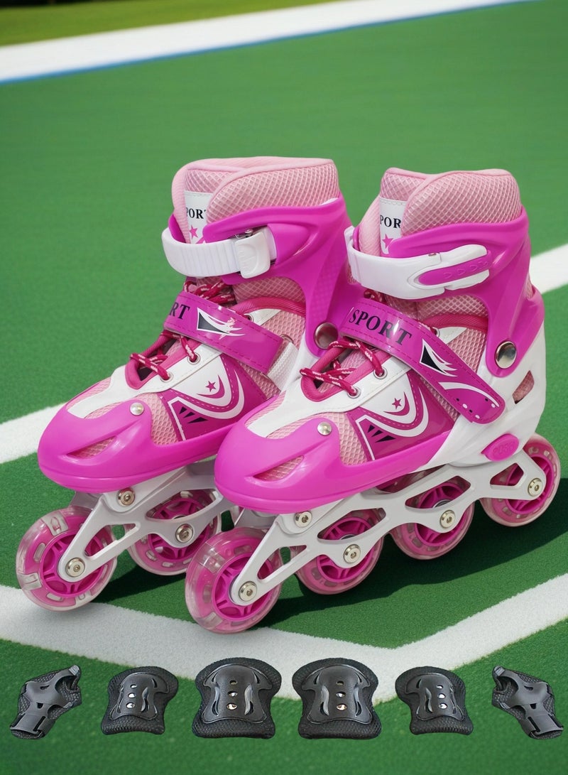 EASY FUTURE Roller Skates Adjustable Skate Shoes for Kids Flashing LED Wheels Inline Skates for Boys Girls Including Protective Gear 4 Colors 3 Sizes to Choose NO.1301P - Image 1