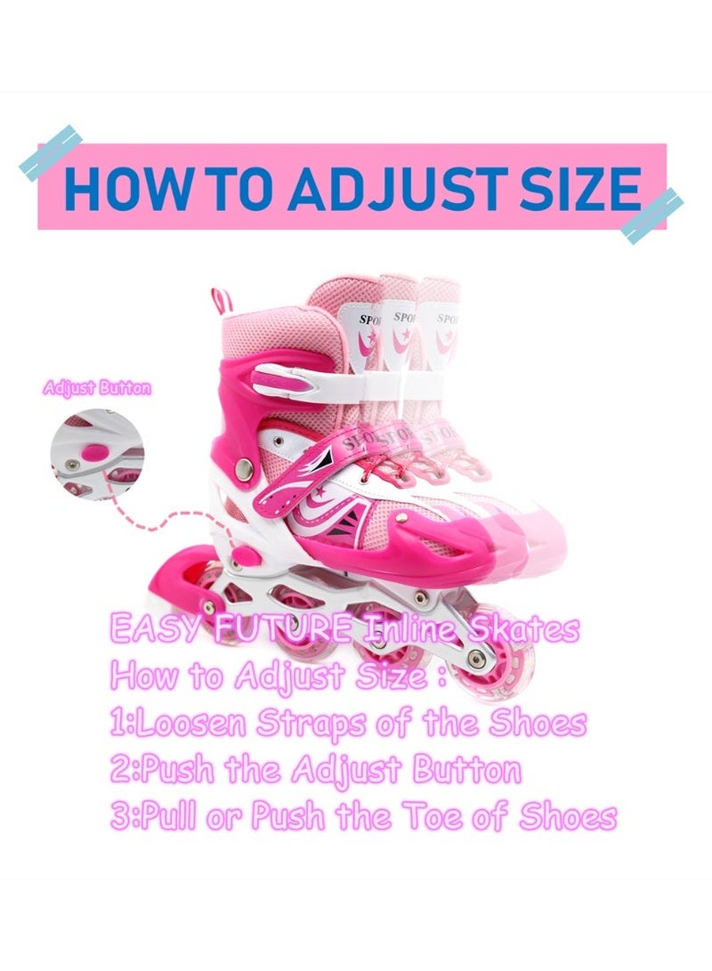 EASY FUTURE Roller Skates Adjustable Skate Shoes for Kids Flashing LED Wheels Inline Skates for Boys Girls Including Protective Gear 4 Colors 3 Sizes to Choose NO.1301P - Image 3