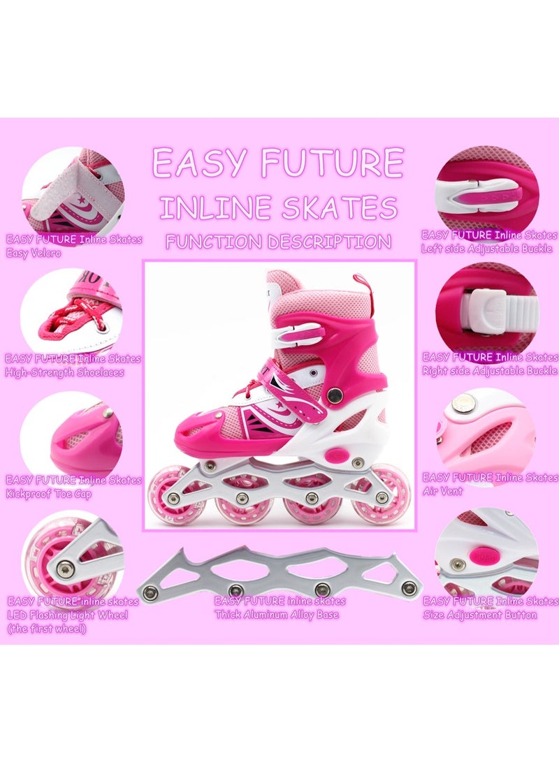 EASY FUTURE Roller Skates Adjustable Skate Shoes for Kids Flashing LED Wheels Inline Skates for Boys Girls Including Protective Gear 4 Colors 3 Sizes to Choose NO.1301P - Image 2