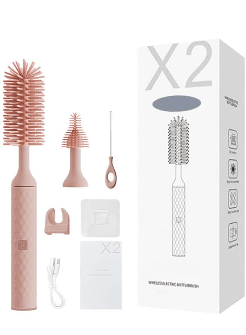 XiuWoo Electric Silicone Bottle Brush, Rechargeable Baby Bottle Brush Set, Waterproof Bottle Cleaning Brush, Nipple Brush, Straw Cleaner Brush, Travel Baby Essentials Set with 360° Rotating Head - Image 1