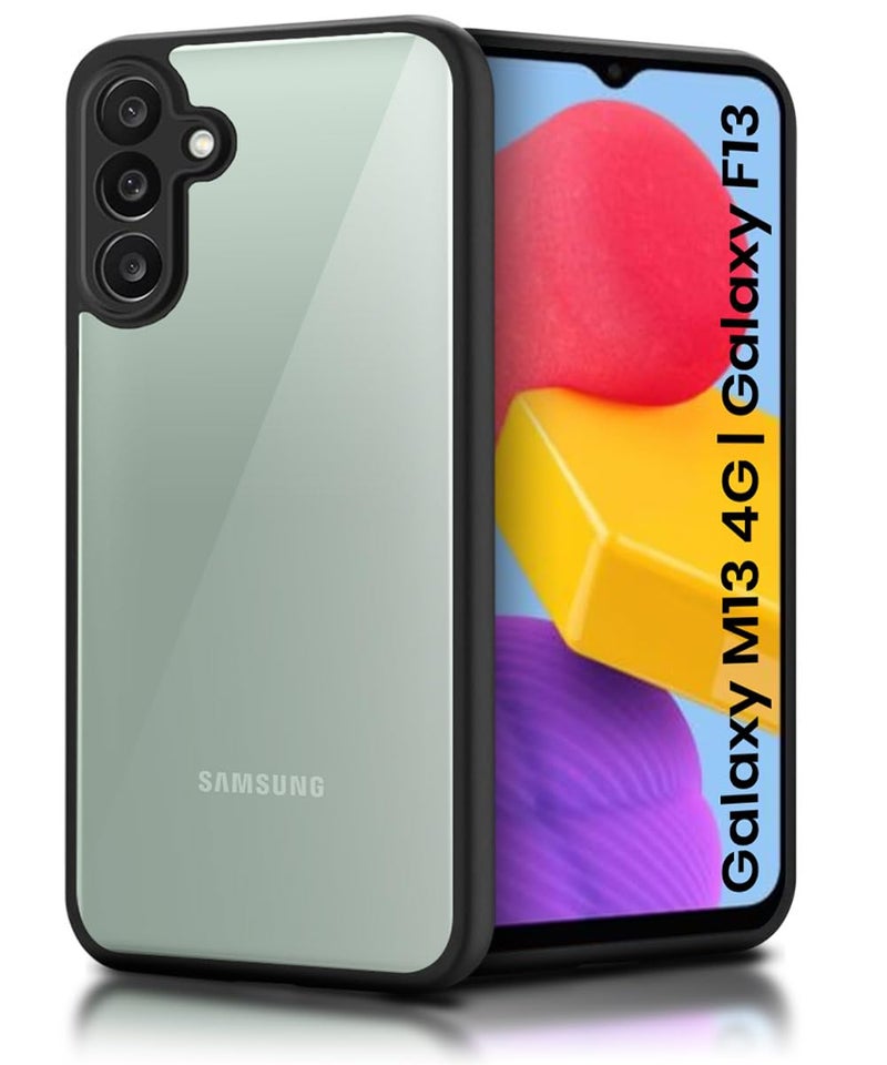 WOW IMAGINE Shockproof Hybrid Back Cover for Samsung Galaxy M13 4G | Samsung Galaxy F13 | Hard Slim fit Back Case | PC & TPU | Clear Transparent Case – Black - Image 1