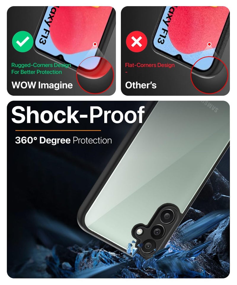 WOW IMAGINE Shockproof Hybrid Back Cover for Samsung Galaxy M13 4G | Samsung Galaxy F13 | Hard Slim fit Back Case | PC & TPU | Clear Transparent Case – Black - Image 3
