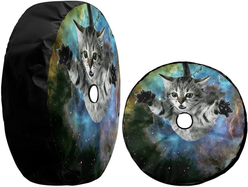 Delerain Spare Tire Cover with Backup Camera Hole - Starry Sky Cat Design, Waterproof and UV Resistant, Universal Fit for RV, SUV, Truck (17 Inch for Diameter 31"-33") - Image 3