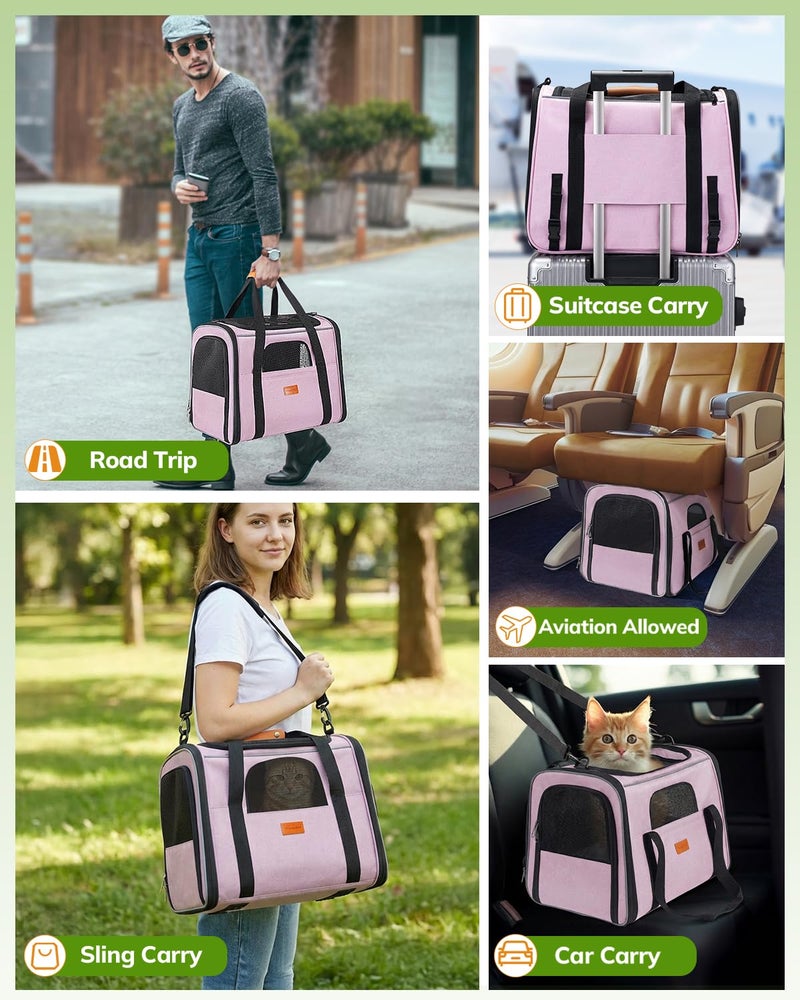 Morpilot Portable Cat Carrier - Soft Cat Carrier for Medium Cats and Puppy up to 15lbs,with Dual-Sided Cushion, Secure Buckle and Foldable Bowl, Dog Carriers for Small Dogs - Pet Carrier (Pink) - Image 4