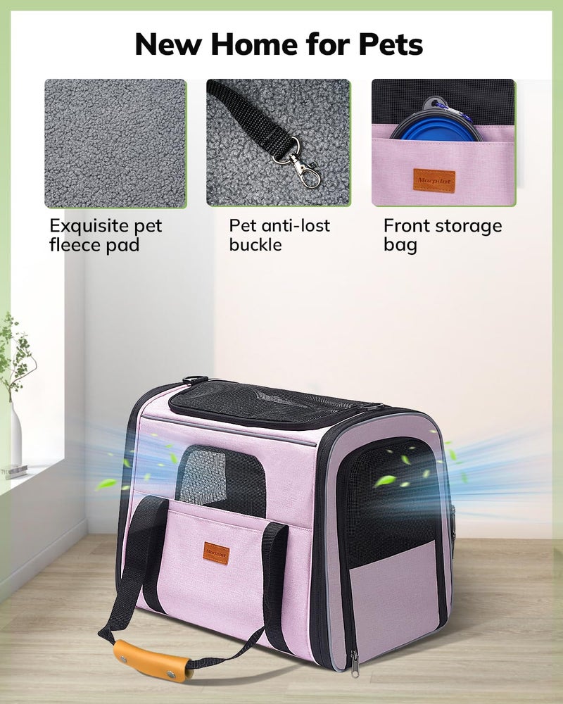 Morpilot Portable Cat Carrier - Soft Cat Carrier for Medium Cats and Puppy up to 15lbs,with Dual-Sided Cushion, Secure Buckle and Foldable Bowl, Dog Carriers for Small Dogs - Pet Carrier (Pink) - Image 5