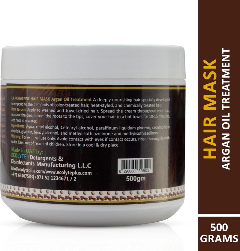 ECOLYTE+ La Parisienne Argan Oil Hair Mask - Deep Repair Treatment for Damaged Hair, 500g - Image 2