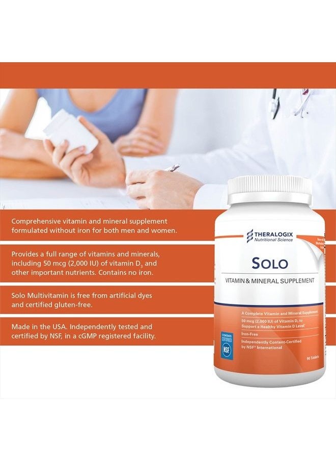 Theralogix - Solo Daily Multivitamin for Men Without Iron | Immune, Exercise, & Antioxidant Support Supplement | 90-Day Supply - Manufactured in The USA and NSF Certified - Image 1