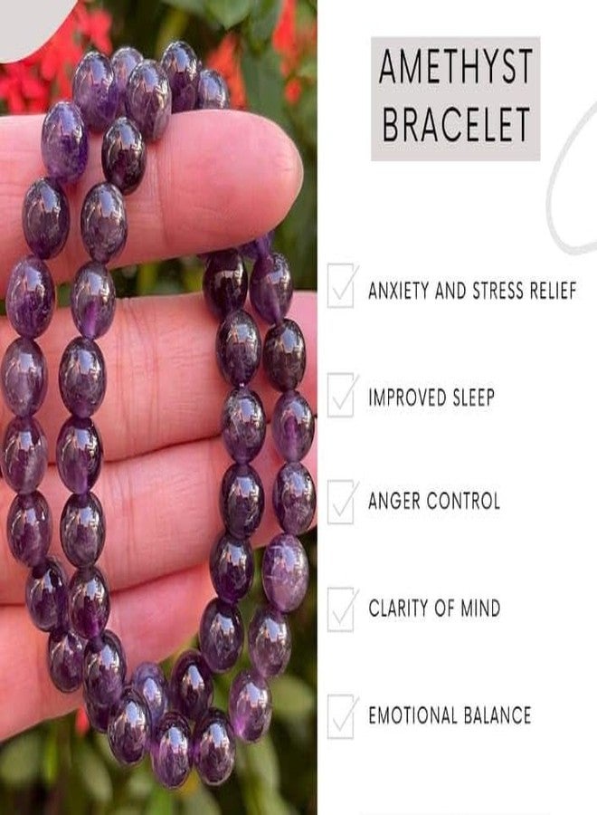 TRISHAKTI PRODUCTS - The life healing products Natural Original Crystal stone Charm Reiki Crystal Products Natural Amethyst Bracelet 8 mm Crystal Stone Bracelet Round Shape for Reiki Healing and Crystal Healing Stones for Unisex Adult (Purple) - Image 3