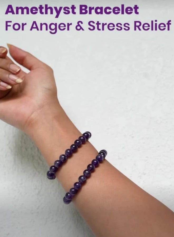 TRISHAKTI PRODUCTS - The life healing products Natural Original Crystal stone Charm Reiki Crystal Products Natural Amethyst Bracelet 8 mm Crystal Stone Bracelet Round Shape for Reiki Healing and Crystal Healing Stones for Unisex Adult (Purple) - Image 2