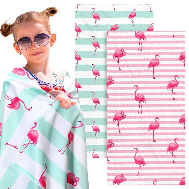 Yahenda 2 Packs Beach Towel for Kids Quick Dry Beach Swimming Bath Pool Towel for Kids Girls Travel Shower Swimming Camping 28 x 55 Inch