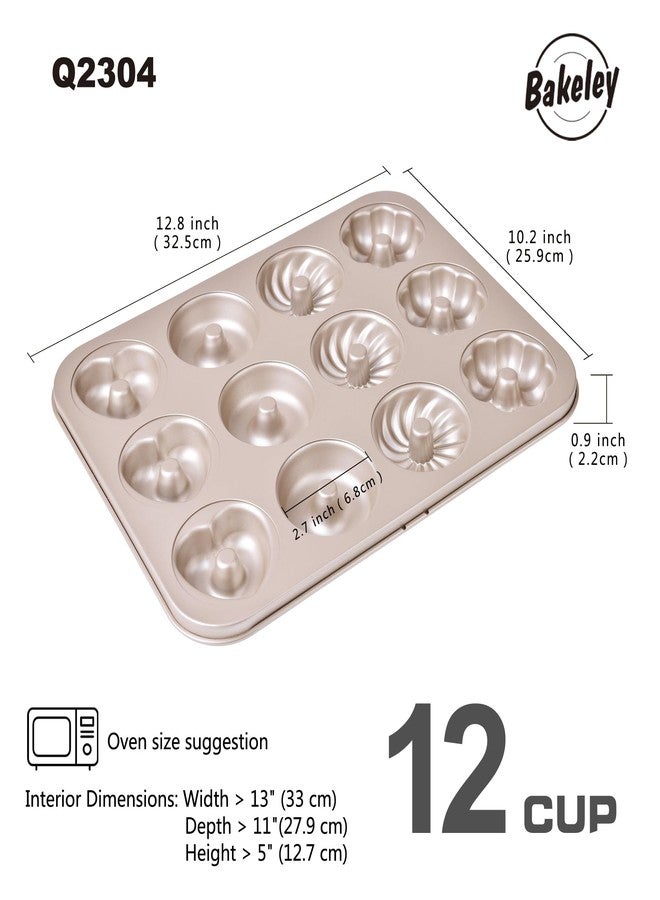 Bakeley Donut Mold Cake Pan, 12-Cavity Non-Stick Ring Doughnut Bakeware for Oven Baking (Champagne Gold) - Image 2