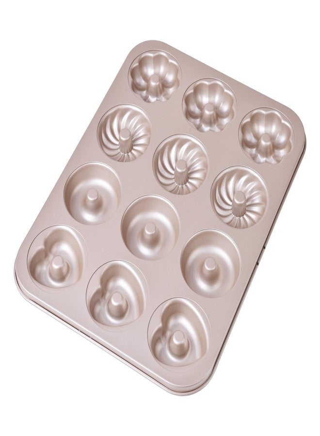 Bakeley Donut Mold Cake Pan, 12-Cavity Non-Stick Ring Doughnut Bakeware for Oven Baking (Champagne Gold) - Image 1