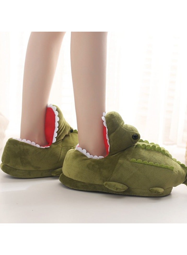 All-Inclusive Crocodile Plush Slippers Soft Fleece Warm Anti-Slip Full Wrap Home Slippers for Indoor Wear - Image 2