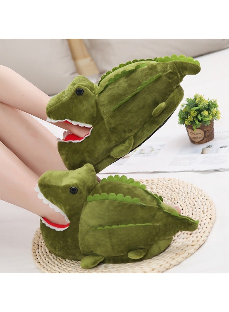 All-Inclusive Crocodile Plush Slippers Soft Fleece Warm Anti-Slip Full Wrap Home Slippers for Indoor Wear - Image 3