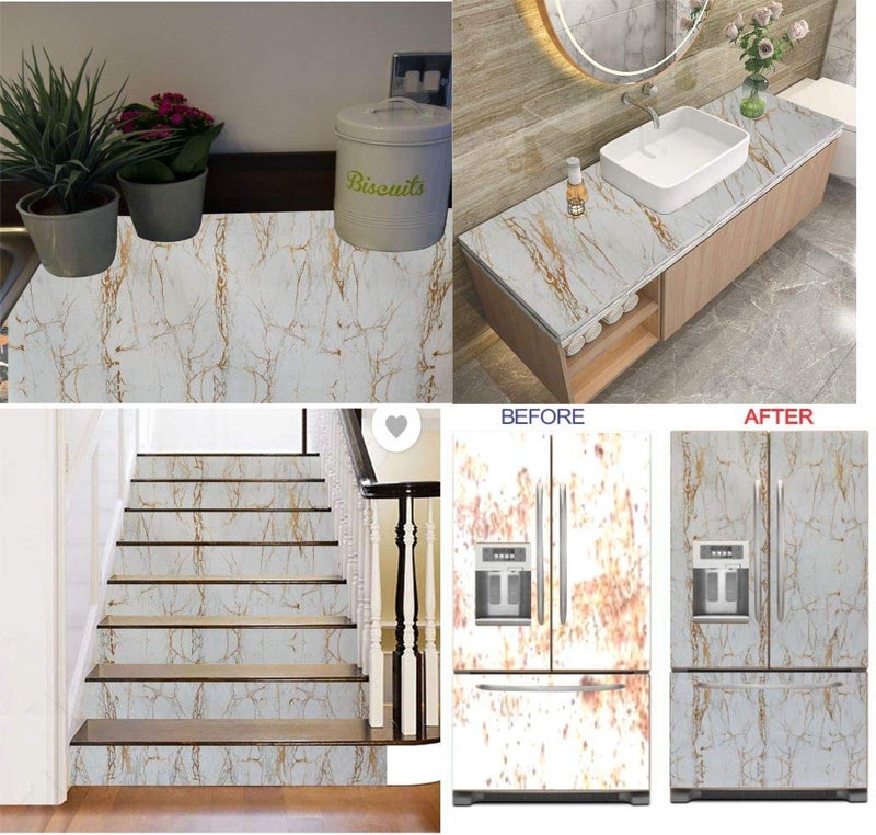 ERATO White Gold Grain Marble Wall Stickers Marble Wallpaper Furniture (24x66 in) Kitchen Cabinets Wooden Table Countetop Wardrode Vinyl Marble Wallpaper - Image 5