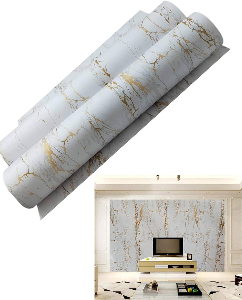 ERATO White Gold Grain Marble Wall Stickers Marble Wallpaper Furniture (24x66 in) Kitchen Cabinets Wooden Table Countetop Wardrode Vinyl Marble Wallpaper - Image 2