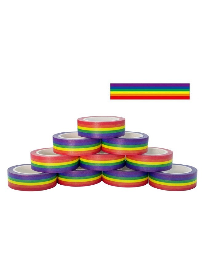 EDOBLUE 10 Rolls Masking Tape Rainbow Washi Tape Diy Decorative Tapes 0.6 Inches X 11 Yards, Horizontal Pattern - Image 1