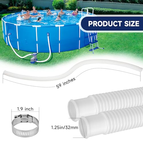 BEFANS Pool Hoses for Above Ground Pools, 4 Pack 1.25 x 59 Inch Pool Filter Pump Hoses, Compatible with Intex Pool Filter Pump 607, 637 With 8 Metal Clamps(4) - Image 2