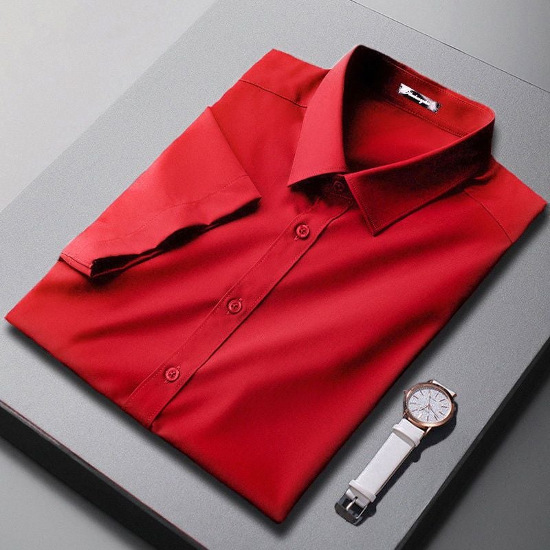 Mens Long-sleeved Summer White Shirt Business Professional Work Dress Short-sleeved Shirt dark gray Black Spring and Autumn Shirt Red short-sleeved shirt