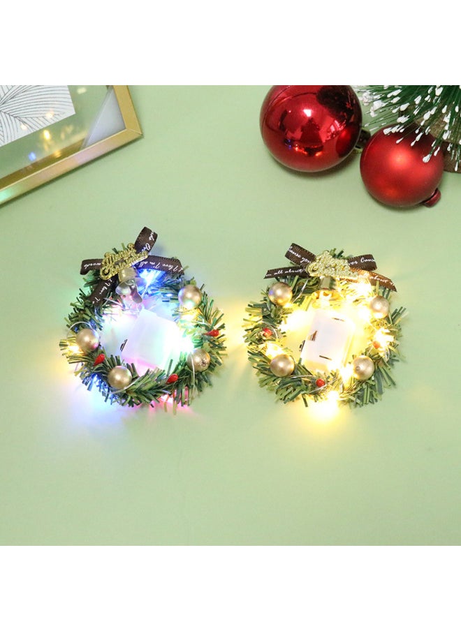 Doll House Simulation Mini Luminous Large Garland Wreath Miniature Scene Decoration-Color:Color Light-Specifications:6cm
