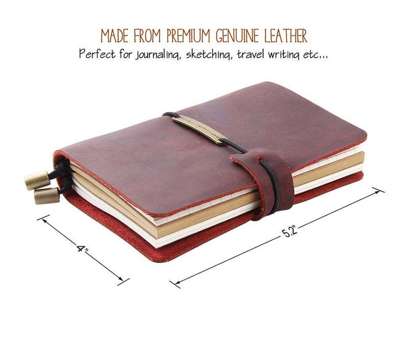 Robrasim Refillable Handmade Travelers Notebook, Leather Travel Journal Notebook for Men & Women, Perfect for Writing, Gifts, Travelers, 5.2" x 4" Inches - Wine - Image 2