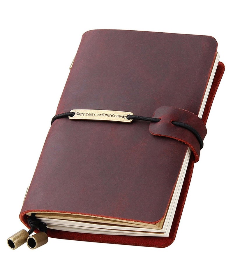 Robrasim Refillable Handmade Travelers Notebook, Leather Travel Journal Notebook for Men & Women, Perfect for Writing, Gifts, Travelers, 5.2" x 4" Inches - Wine - Image 1