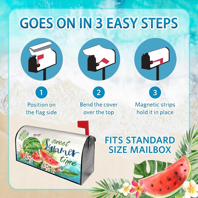 ARKUKT Sweet Summer Time Mailbox Cover Magnetic Watermelon Tropical Plants and Flowers Mailbox Wraps Post Letter Box Cover for Garden Yard Home Decor Standard Size 21" x 18" - Image 5