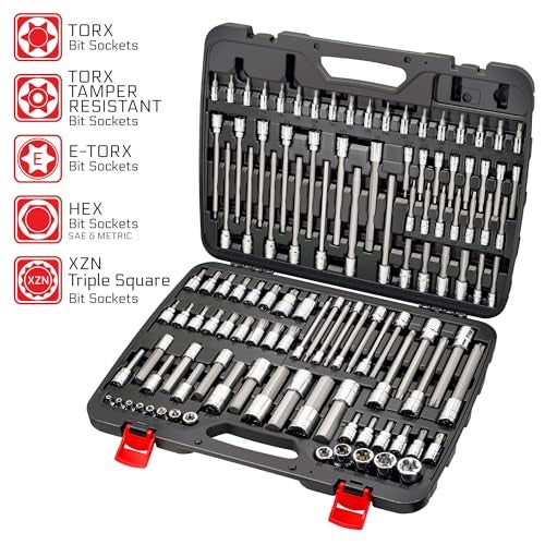 CARBYNE 114-Piece Master Metric & SAE Hex (Allen), Torx and XZN Triple Square Bit Socket Set | S2 Steel Bits, CrV Steel Sockets, Corrosion Resistance, Durable Case | 1/4", 3/8" & 1/2" Dr. - Image 5