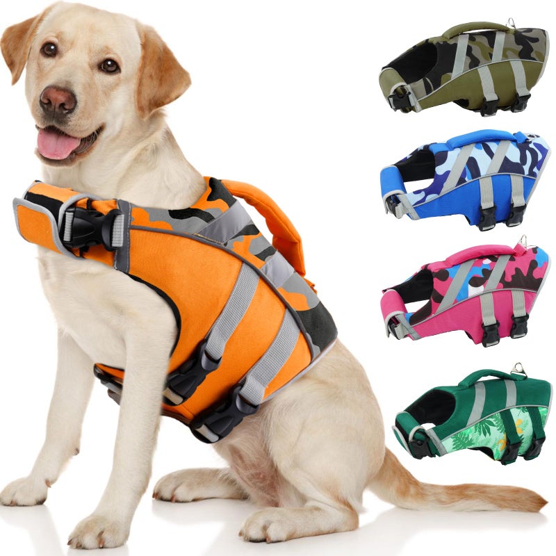 Kuoser Dog Life Jacket with Reflective Stripes Dog Life Vest for Swimming Boating Adjustable Pet Lifejackets with High Flotation Doggie Swimsuit for Small Medium Large Dogs - Image 2