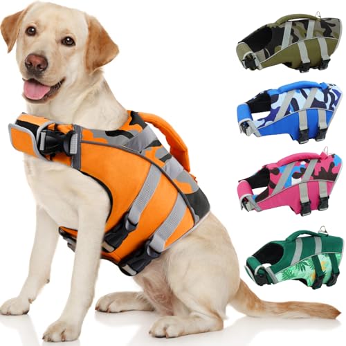 Kuoser Dog Life Jacket with Reflective Stripes Dog Life Vest for Swimming Boating Adjustable Pet Lifejackets with High Flotation Doggie Swimsuit for Small Medium Large Dogs - Image 1