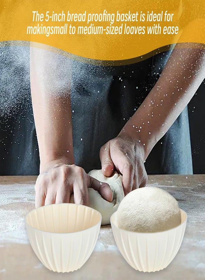 JIELUO Mini Banneton Basket,6 Pcs 5 Inch Small Sourdough Banneton Bread Proofing Basket Set Round Proofing Bowl for Sourdough Loaf Pans Bread Baking Supplies (Beige) - Image 5