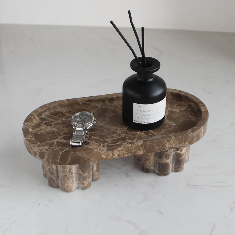 Natust Natural Travertine Marble Oval Tray with 2 Legs, 10" Vanity Decorative Tray for Countertop Organizer, Catchall Tray for Perfume, Candles, Jewelry Dishv - Image 3