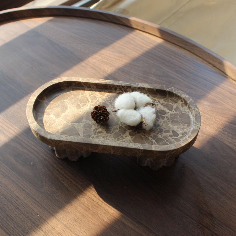 Natust Natural Travertine Marble Oval Tray with 2 Legs, 10" Vanity Decorative Tray for Countertop Organizer, Catchall Tray for Perfume, Candles, Jewelry Dishv - Image 5