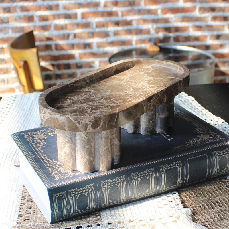 Natust Natural Travertine Marble Oval Tray with 2 Legs, 10" Vanity Decorative Tray for Countertop Organizer, Catchall Tray for Perfume, Candles, Jewelry Dishv - Image 4