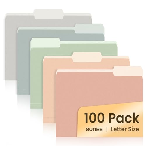 SUNEE File Folders Letter Size Pastel Colors, 100 Pack Manilla Folders 8.5 x 11 1/3-Cut Tabs, Colored File Folders Office Home School for Documents Files Paper - Image 1