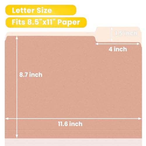 SUNEE File Folders Letter Size Pastel Colors, 100 Pack Manilla Folders 8.5 x 11 1/3-Cut Tabs, Colored File Folders Office Home School for Documents Files Paper - Image 3