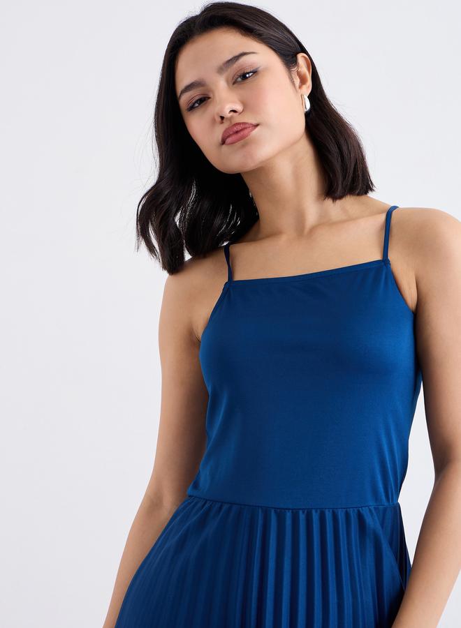 Styli Blue Strappy Pleated Maxi Dress - Image 3