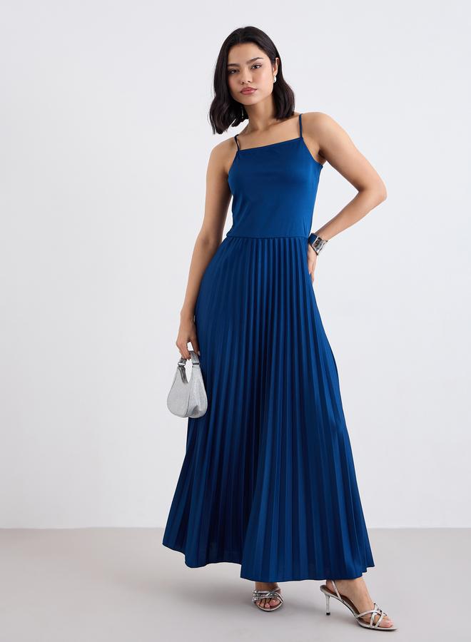 Styli Blue Strappy Pleated Maxi Dress - Image 1