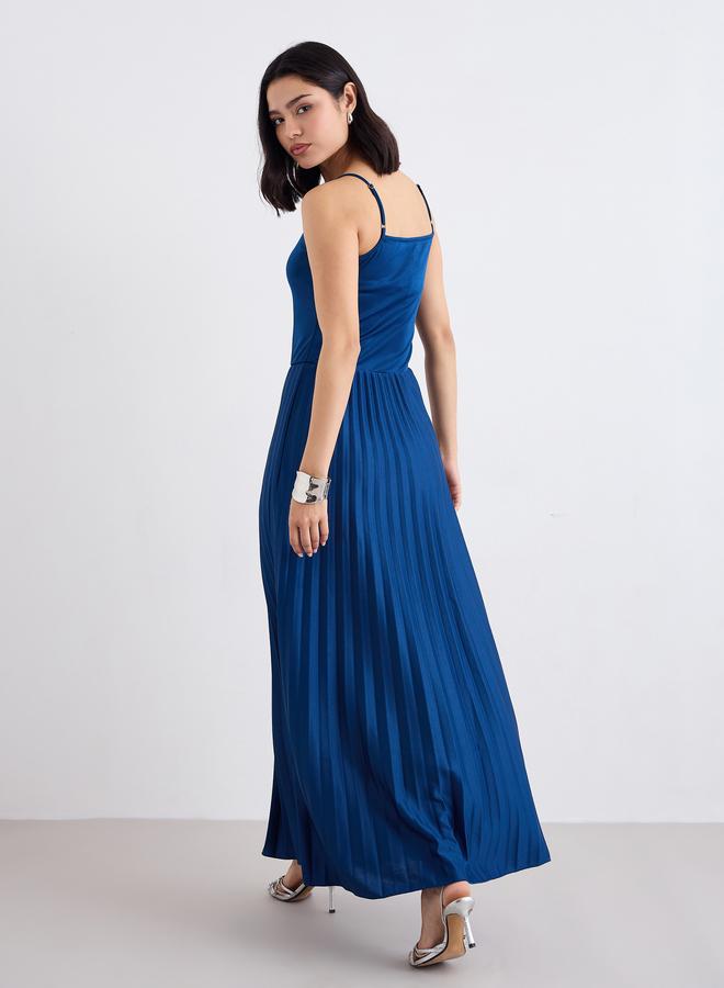 Styli Blue Strappy Pleated Maxi Dress - Image 4