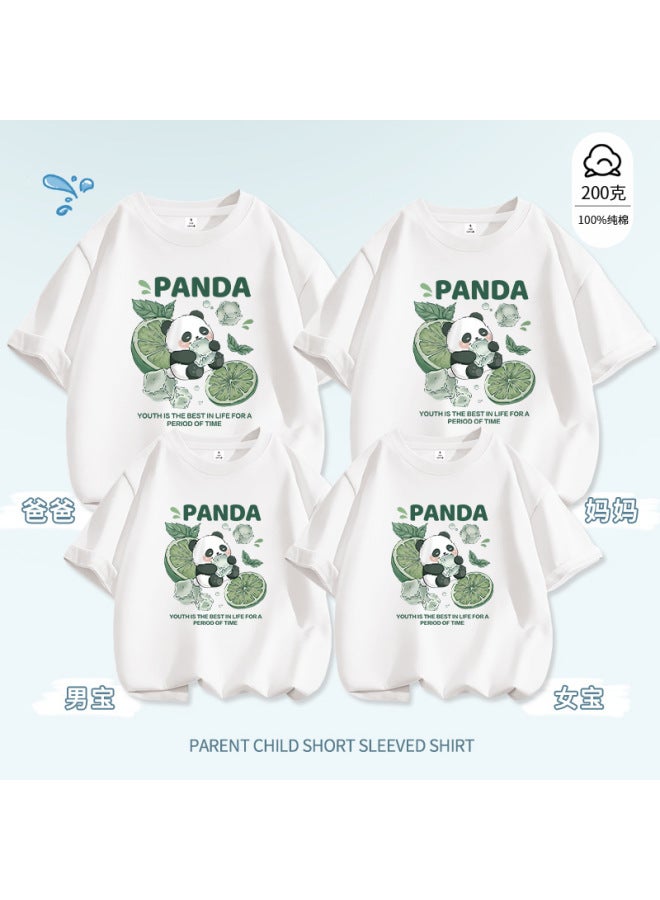 Laimengde Panda White Pure Cotton Short-sleeve Parent-child Style  Summer New Adult Basic Versatile White T-shirt