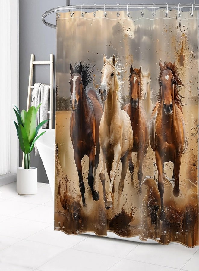 LB Horse Shower Curtain Western Desert Running Horse Bathroom Shower Curtain Wild Farm Animal and Grey Sky Bathroom Decor with Hooks 72Lx72W Inch Polyester Fabric Bath Curtains - Image 2