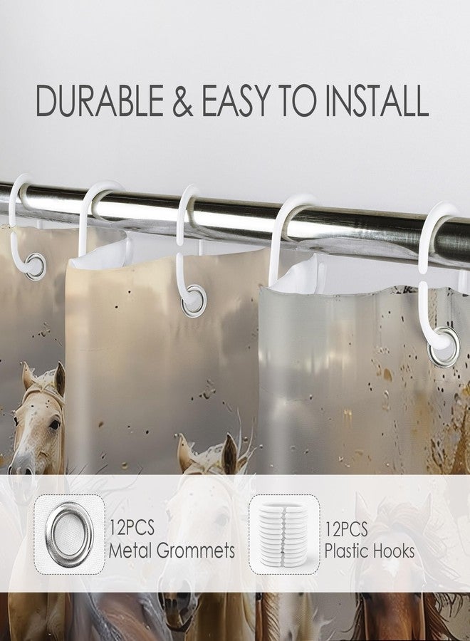 LB Horse Shower Curtain Western Desert Running Horse Bathroom Shower Curtain Wild Farm Animal and Grey Sky Bathroom Decor with Hooks 72Lx72W Inch Polyester Fabric Bath Curtains - Image 5