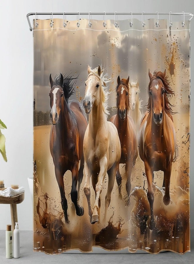 LB Horse Shower Curtain Western Desert Running Horse Bathroom Shower Curtain Wild Farm Animal and Grey Sky Bathroom Decor with Hooks 72Lx72W Inch Polyester Fabric Bath Curtains - Image 1