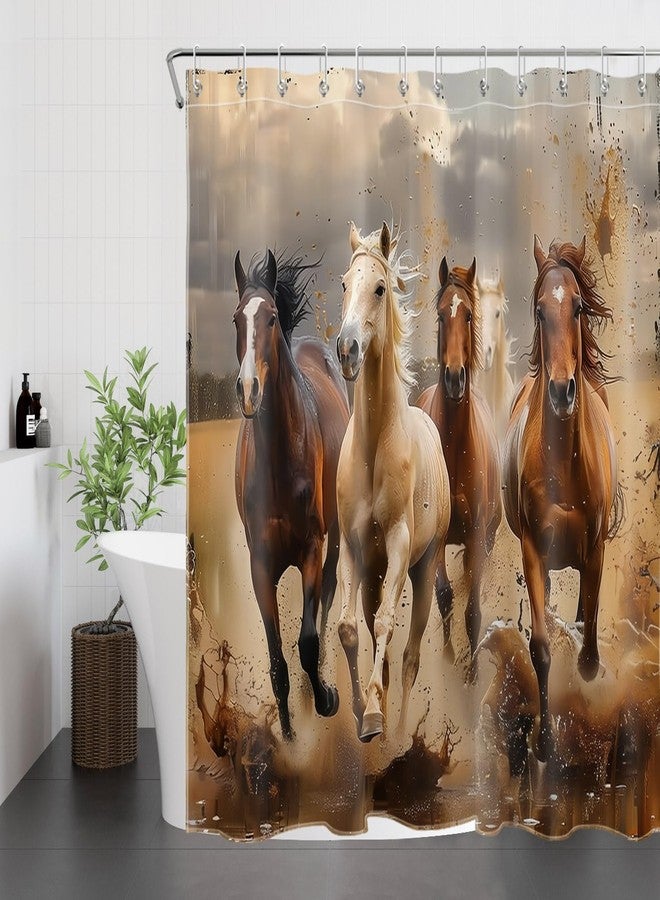 LB Horse Shower Curtain Western Desert Running Horse Bathroom Shower Curtain Wild Farm Animal and Grey Sky Bathroom Decor with Hooks 72Lx72W Inch Polyester Fabric Bath Curtains - Image 3