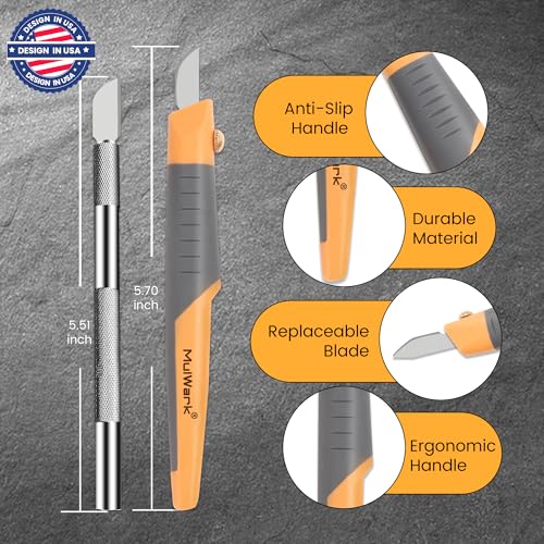 MulWark 32-Piece Precision Hobby Knife Set - Exacto Knife Set For Modeling - Craft Knife Handle Customized With Chiseling, Stencil Edge And Fine Point Blades With Sharpening Stone And Steel Ruler - Image 2
