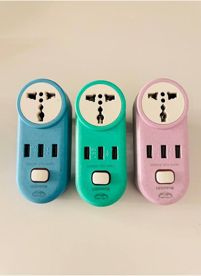 Generic Multipurpose 3-pin plug with three USB ports for fast charging and a universal socket  - Image 1