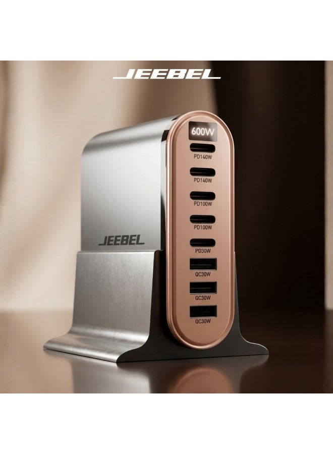 جيبيل JEEBEL VoltOn GaN محطة شحن 600 واط متعددة المنافذ مع 8 منافذ USB-C وUSB-A وشاشة رقمية - أسود - Image 1